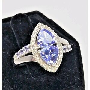 Designer JS Joseph Schmid Tanzanite Genuine W/Diamonds Sterling Silver 925 Sz 7